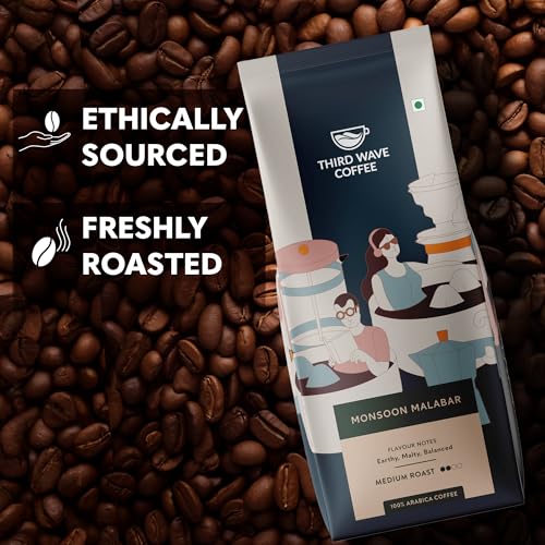 Image of THIRD WAVE COFFEE Monsoon Malabar Arabica Coffee, Medium Roast, 250Gm (Whole Beans)