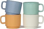 Tasses à café empilables Ensemble de 4, 7 OZ Céramique Espresso tasses pour Latte Cappuccino Cacao avec poignée, coloré