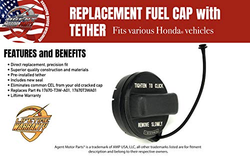 Fuel Filler Gas Cap with Seal and Tether - Fits 2008-2017 Honda Accord, 2006-2015 Civic, 2007-2016 CRV, 2009-2013 2015-2017 Honda Fit, 2011-2017 Odyssey, 2009-2015 Pilot, etc | Replaces 17670-T3W-A01 - Thumbnail 5