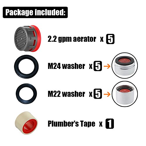 Jqk Faucet Aerator, 2.2 Gpm Flow Retrictor Insert Faucet Aerators Replacement Parts Bathroom 5 Pack, Standard Size, Fan22-P5 #TOP3
