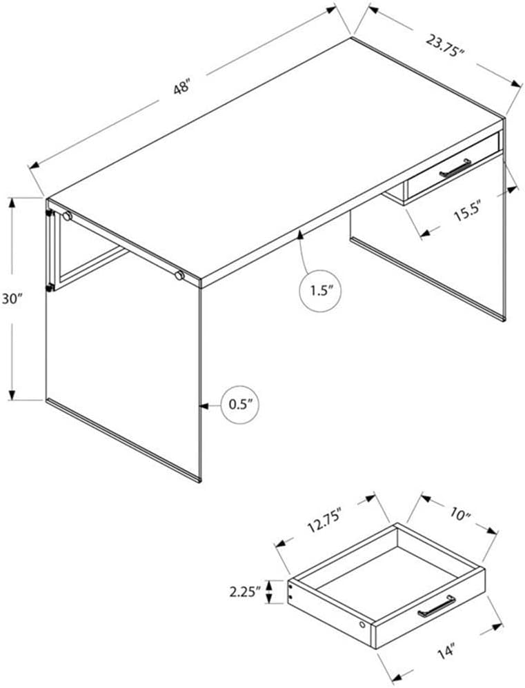 Pemberly Row Computer Desk, 48" L Brown Reclaimed Wood Look Top, Tempered Glass Frame, Modern Home Office Desk with Storage Drawer, Compact Writing Desk for Apartments or Small Spaces