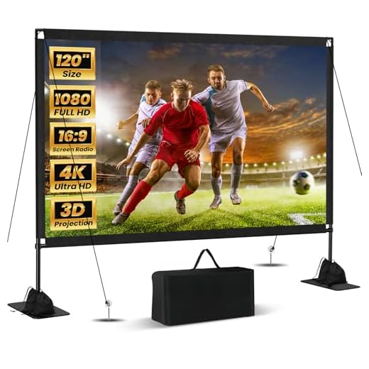 120inch Projector Screen with Stand: Portable Projector Screen Outdoor Indoor Front/Rear16:9 4K HD with Carry Bag Sandbag- Movie Screen for Backyard Moive Night, Camping, Theater