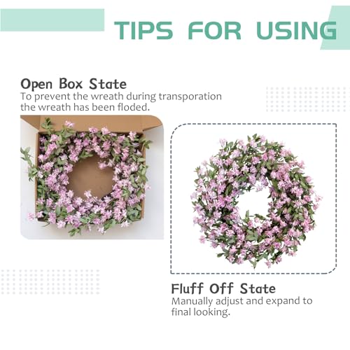 Egolot 22 Inch Spring Summer Forsythia Flower Wreath with Soft Touch Leaves for Front Door, Everyday Light Purple Flower Wreath for Indoor Outdoor, Everyday Floral for Home Decor