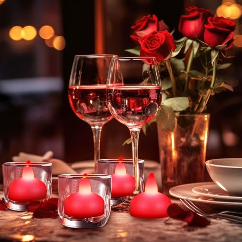 Image of Honoson 36 Pack 1.6 inch Flameless Led Floating Candles Waterproof Tealights Battery Operated Flickering Floating Candles for Wedding Centerpieces Pool Bath Party Anniversary Spa Home Decor(Red Light)