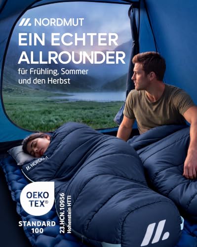 NORDMUT® Schlafsack Ultraleicht – Sommer (100 GSM) und 4-Jahreszeiten (300 GSM), Mumienschlafsack 900g, wasserfest, Camping… – Ansicht 2