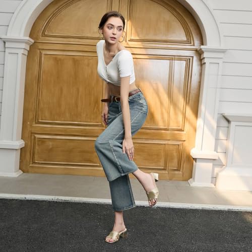 Image of Women's Chunky Open Toe Low Block Heels Kitten Dressy Heels for Women Low Heel Sandals for Women Summer Comfy Heels