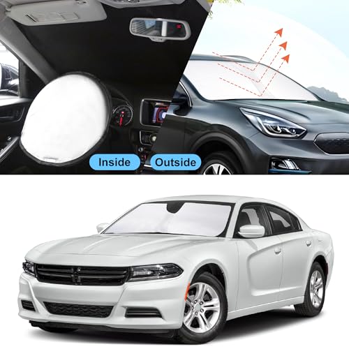 Image of Windshield Sun Shade Custom Fit for 2011-2023 Dodge Charger Accessories Foldable Window Sunshade Sun Blocker Protect Car from Sun Rays & Heat Damage Keeps Car Cooler