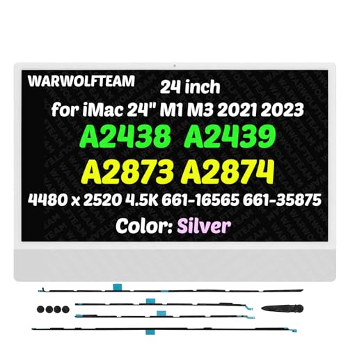 Image of 24in Compatible with iMac A2873 M3 2023 All in One EMC 8206 MQRQ3xx /A MQRR3xx /A MQRV3LL /A 4480 x 2520 4.5K LCD Screen Display Assembly(661-16565 661-35875 Silver)