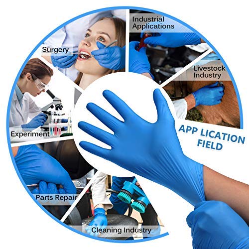 Blue Nitrile Gloves,Case of 100,4 mil Disposable Gloves,Latex Free,Powder Free,Nitrile Exam Gloves,Textured Extra Strong Cleaning Gloves for Women and Men Use,Color Blue,Size Medium - Thumbnail 4