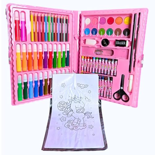Maleta Estojo de Pintura Infantil Rosa com 86 Peças para Meninas KIT completo para Desenho e Pintura Ideal para Escola