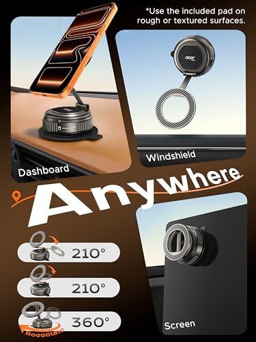 Acer Gadget Car Phone Mount, Vacuum Magnetic Phone Holders for Your Car | [Strongest 108+LBS Suction & 5000gf Magnetic, Carbon Fiber] Adjustable Holder for Cell Phone, Fit for iPhone 17 Pro Max -Grey - image 2