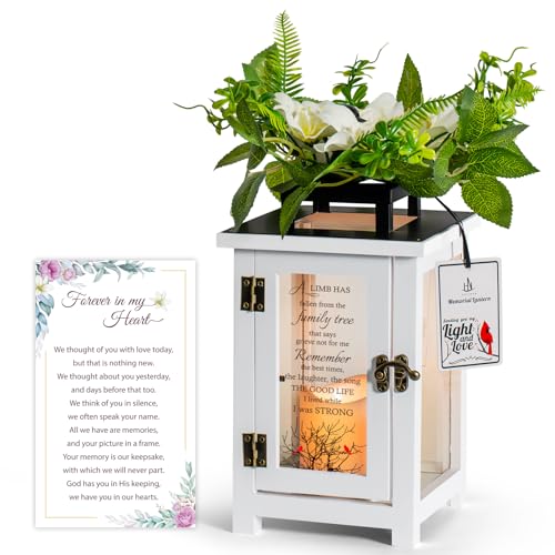 HN HAIINAA Memorial Lantern Sympathy Gift Bereavement Gift Idea with Sympathy Lily Flowers for Loss of Loved One Memorial Gift for Loss of Mother Father Brother Sister Husband