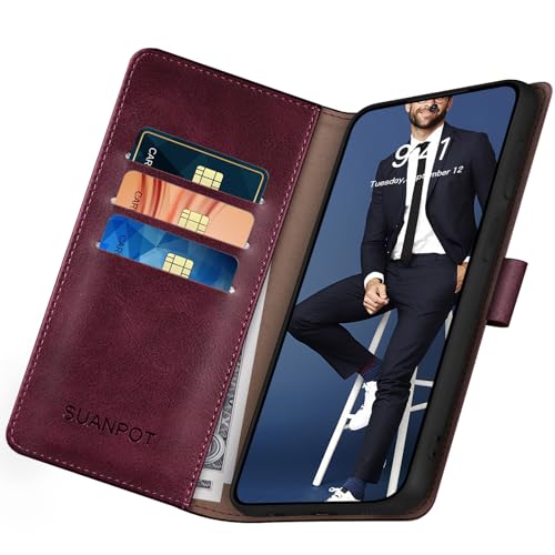 SUANPOT Compatible with Google Pixel 10/10 Pro 6.3" Wallet case with RFID Blocking Credit Card Holder,Flip Book PU Leather Protective Cover Women Men for Pixel 10 Phone case Wine Red by SUANPOT - Image 5