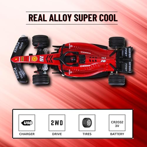 Image of Formula RC Racing Car for Kids Age 6+ Years 1:64 Scale Mini Rechargeable Remote Control Sports Car with APP Control, LED Lights, 3 Speed Modes & Type-C Charging | Formula Racer Toy Car