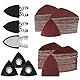 156 Stück Multitool Schleifplatte Zubehör Kit, 3 Finger Schleifpads und 3 Dreieck Schleifteller, mit 150 Schleifpapier (75 Blatt 80x80mm und 75 Blatt 50x40mm) 60/80/100/120/240er Körnung