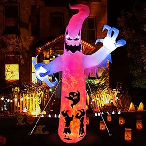 Fantôme d’Halloween 2,4 m, Décoration extérieure Spectre Blanc pour Halloween, Gonflable avec lumières LED intégrées à Changement de Couleur, idéal pour Les arrière-Cours, Les Jardins et Les pelouses