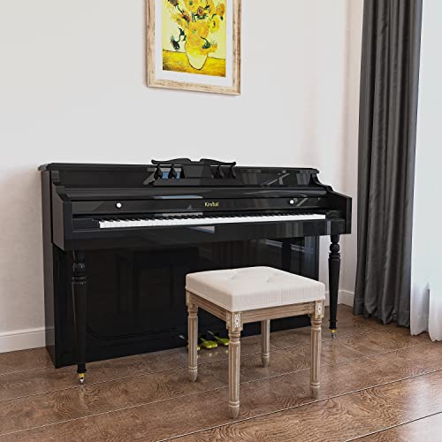 Yusong Vanity Stool Upholstered Bench Seat For Makeup Room, Vintage Small Bedroom Bench Dining Bench With Tufted Fabric For Living Room, Piano Stool With Rustic Wood, Easy Assemble,Beige #TOP4