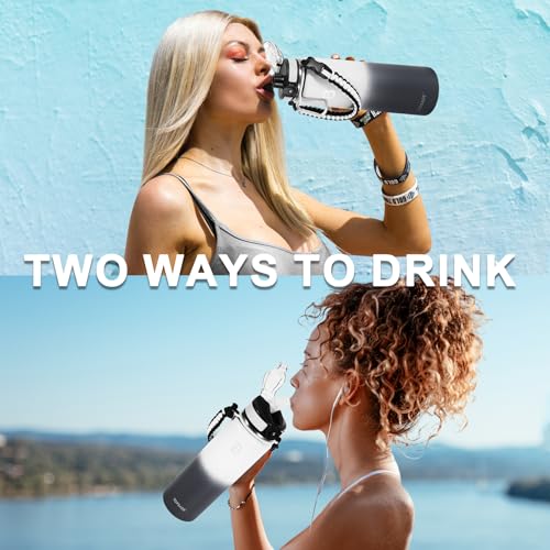 Image of TOPBADE 32oz Insulated Water Bottle with Straw Lid & Spout Lid & Paracord Handle, Stainless Steel Water Bottle Wide Mouth, Double Wall for Women Men Gym Fitness Outdoor