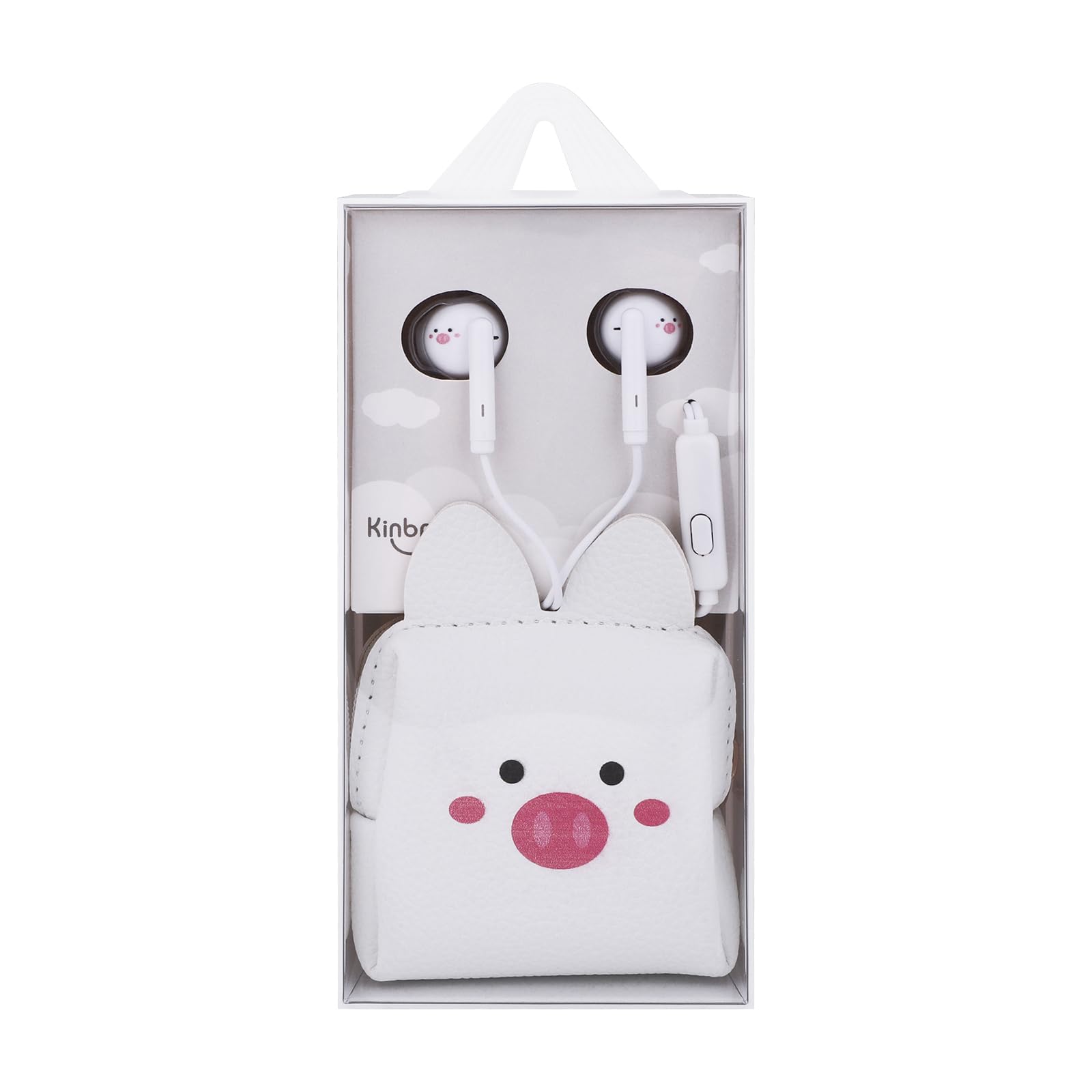 QearFunPorket Earbuds for Kids, Kawakii Wired Earbud & in-Ear Headphones Gift for School Girls and Boys with Microphone and Lovely Earphones Storage Bag（White）