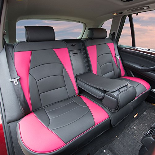 Image of FH Group Ultra Comfort Highest Grade Faux Leather Full Set Cushion Pads Car Seat Covers for Front and Rear- Universal Fit for Cars Trucks & SUVs Pink /Black