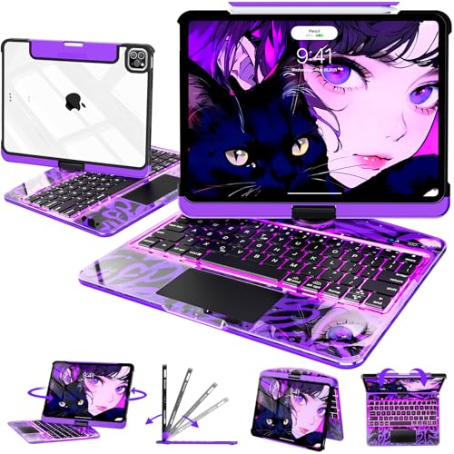 Image of Intermerge Transparent Case with Keyboard for iPad Air 13 inch(M4 / M3 / M2, 2026 /2025 / 2024) & Pro 12.9 inch (2022-2018) - 360 Swivel Multi-Touch Trackpad, 7-Color Backlit, Pencil Holder, Neon Pulse
