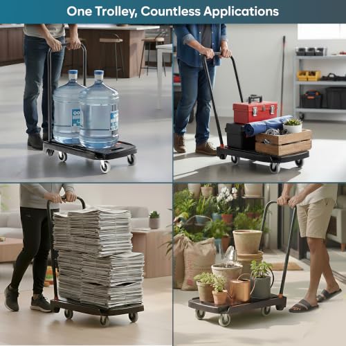 Image of Corvids 100kg Folding Platform Trolley | 2-Year Warranty | Portable Plastic Hand Truck | 360 Swivel Wheels | Heavy Duty Utility Cart for Home, Office, Hotels & Outdoor Use