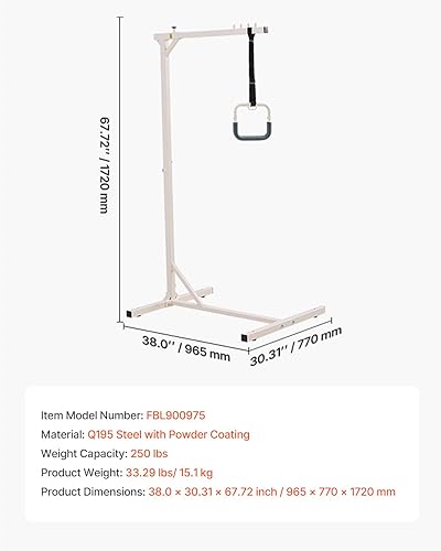 Miniatura 7 de VEVOR Barra de trapecio para movilidad de la cama, barra de trapecio de pie de acero resistente de 250 libras, capacidad de peso, asistencia para