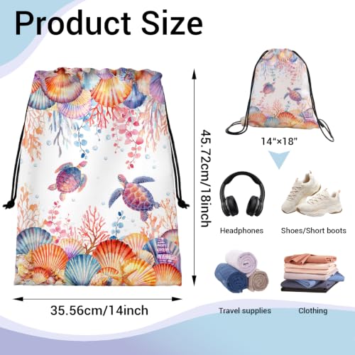 Image of Sea Turtles Coral Drawstring Storage Bag Cloth Shoe Bags for Travel Picnic