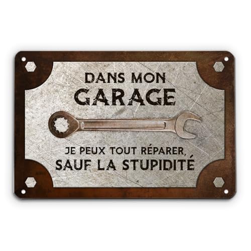 Cadeau Plus Plaque Metal Vintage Mon Garage Mes outils - Mes règles - Plaque garage papa, cadre vintage, plaque le garage de papa, deco noel porte de garage, decoration...