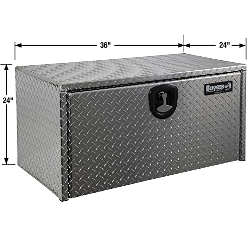 Image of Buyers Products 1705135 Diamond Tread Aluminum Underbody Truck Tool Box, 24 x 24 x 36, Made in USA, .100 in. Thick, Corrosion Resistant, Locking Compression Latch, Secure Storage for Work Trucks