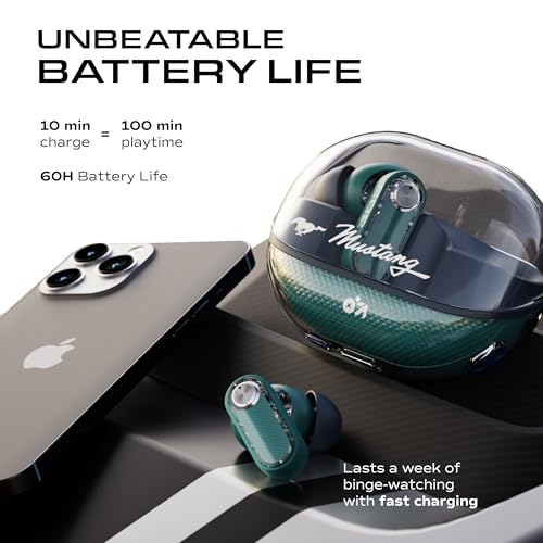 Image of GOBOULT Mustang Sprint in Ear Earbuds with 60H Playtime, Amp App Support, 32dB Active Noise Cancellation, Quad Mic ENC, Dual Device Pairing, 10mm Drivers, BTv 6.0 TWS (Neon Green)