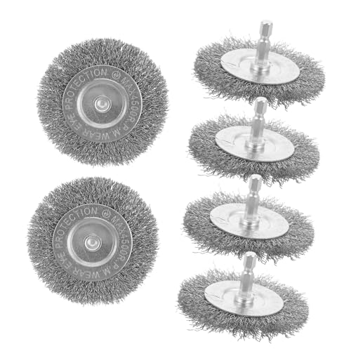 HEALEEP 6 Pack Wire Brush Head 75mm Handle Wire Brush Wheel for Drill Polishing Power Drill Accessory