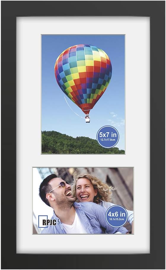 RPJC 8x14 Soild Wood 2 Opening Picture frames with High Definition Glass Display 4x6 and 5x7 with Mat or 8x14 Without Mat for Wall Mounting Hanging Collage Photo Frame Black