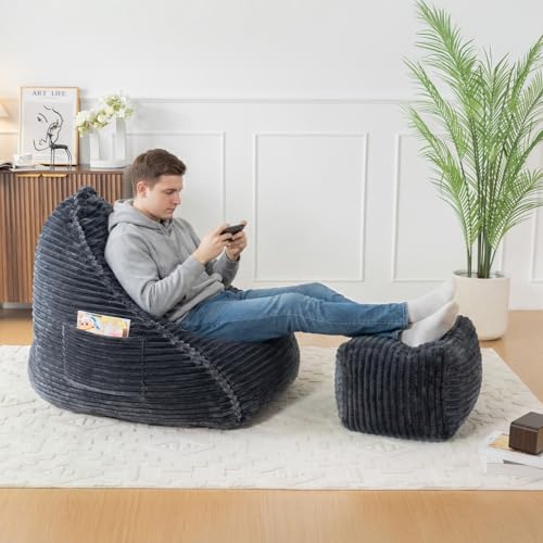 Pouf XXL 110cm flanelle avec repose-pieds Vamcheer