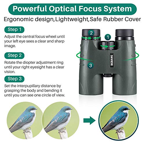 BEBANG Fernglas Vogelbeobachtung, Erwachsenen kompakt HD, BaK-4 Dachkantprisma, FMC Linsen, Geeignet für Safari, Jagd, Konzerte, mit Handy Adapter, Stativ Adapter, Harness Strap usw – Bild 3