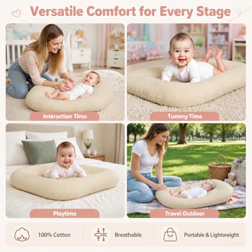 Image of Baby Lounger 0-24 Months Newborn Infant Cotton Floor Seats Support Cushion (Apricot) | baby shower gifts