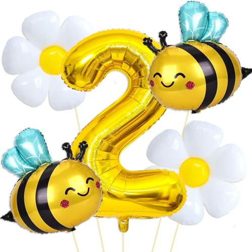 Bee Balloons Daisy Balloons Gold Number 2 Balloon for Bee Themed Birthday Party Gender Reveal Baby Shower Decorations