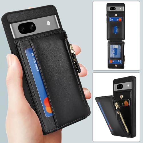 Image of Cavor for Google Pixel 7a Case Wallet with Card Holder, Black