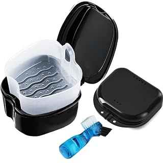 3 Pack Retainer Cleaner Case Partial Denture Cleaning Case Cup and Brush for invisalign Orthodontic soaking - Amazon product rated Grade A
