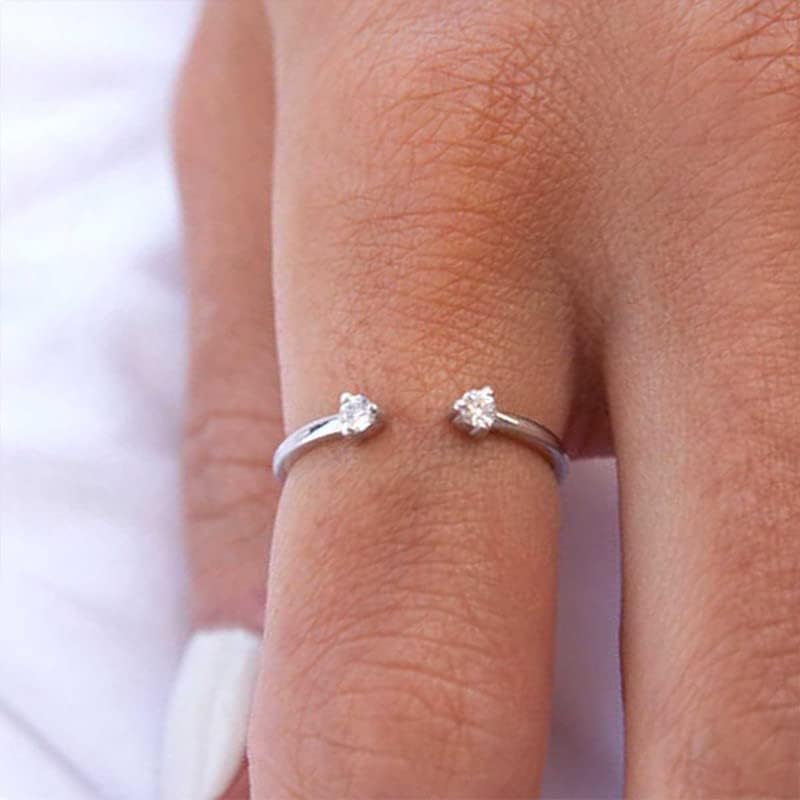 Round Cut White Diamond Open Matching Wedding Band for Women, 14K Gold Finish Ladies Diamond Minimal Two Stone Matching Band