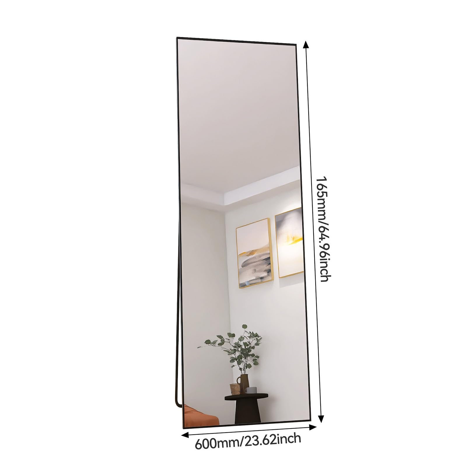 BRILVERDE Specchio da parete per figura intera 165 x 60 cm, Specchio da terra, Grande specchio per figura intera con cornice in alluminio, Specchio da parete per figura intera con supporto per camera