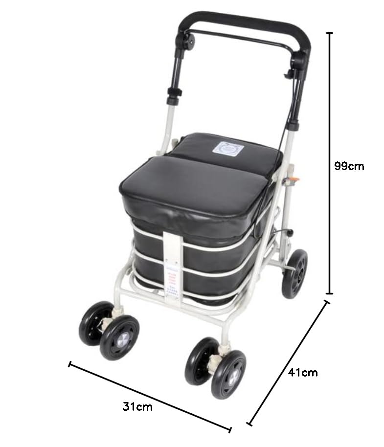 Shopping Basket Cart The Fellie Walk And Rest Shopping Trolley With Seat For Elderly, 27L Sit & Go Shopping Trolley On Wheels With Backrest, Foldable Seated Shopping Lightweight Cart For Elderly