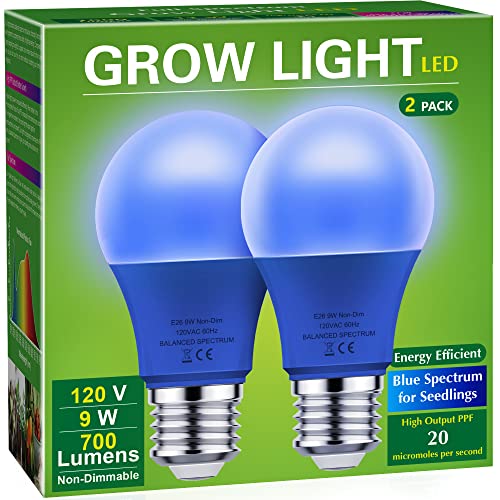 Briignite Grow Light Bulbs For Seedlings, Blue Spectrum, A19 Plant Light Bulb E26 Base, 9W Grow Bulb 90W Equivalent, Grow Lights For Indoor Plants, Seed Starting, 2Pack #TOP14