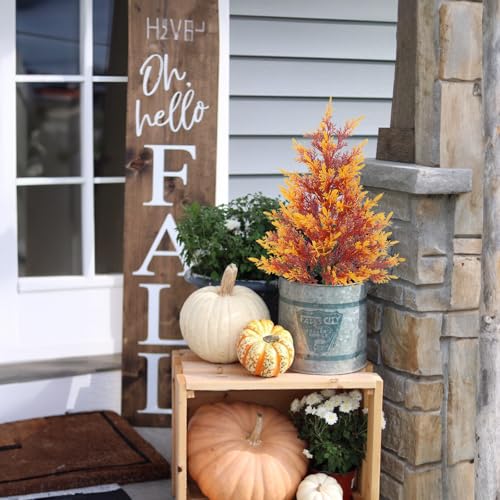 Huaesin 18 Inches Fall Trees Small Fake Plants Fall Decoration For Home Artificial Cedar Topiary Potted Tabletop Trees For Indoor Office Farmhouse Outdoor Harvest Halloween Thanksgiving Day thumb #2