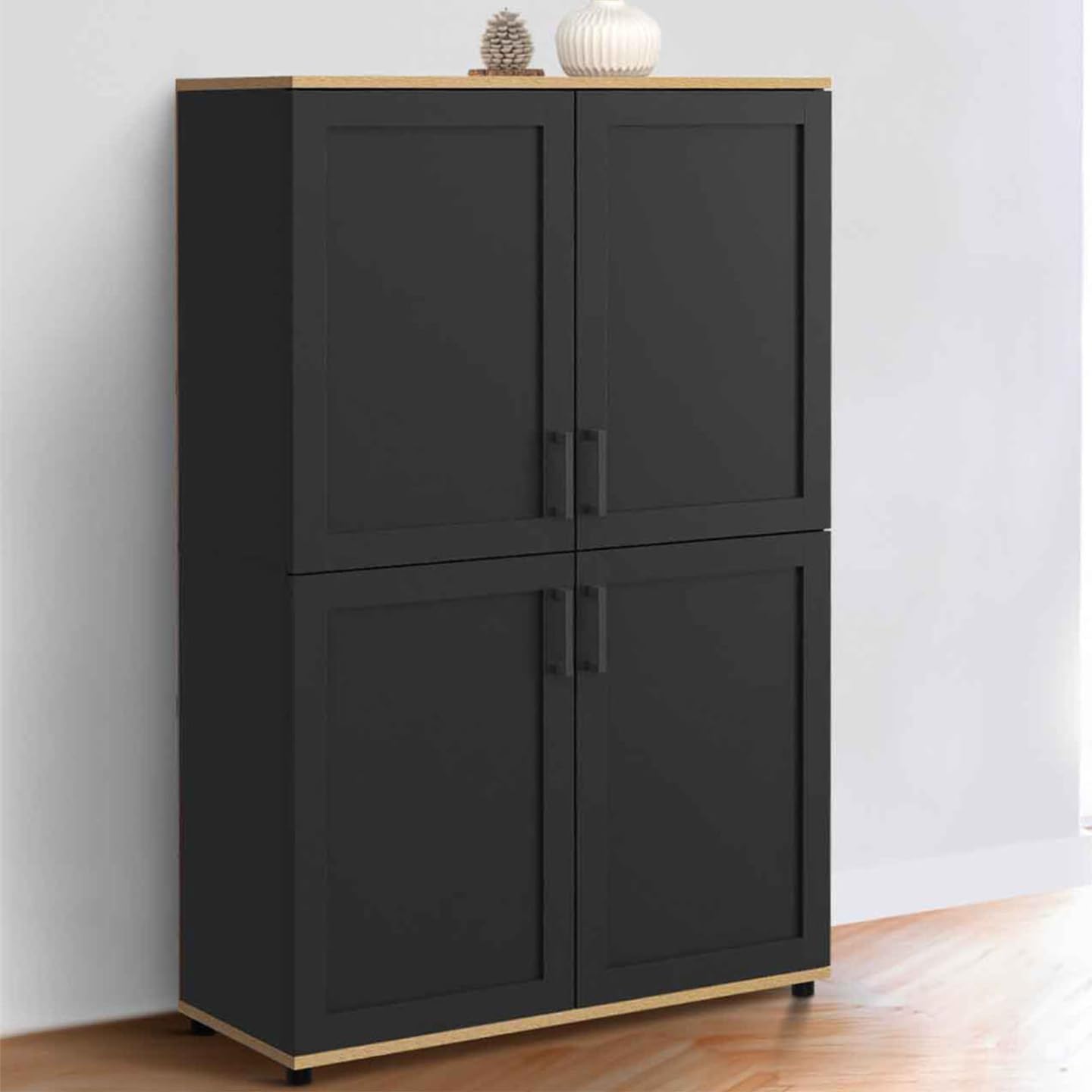 IDMarket - Buffet Alto H. 125 cm VITO 4 puertas negro y madera