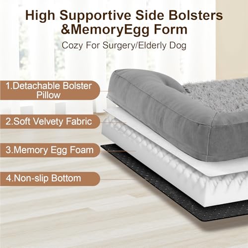 Gimars 9,5 cm Dickes XL Orthopädisches Hundebett für Sehr Grosse Hunde, Stützendes Hundesofa mit 28D Eierkarton-Schaum, Abnehmbarer Waschbar Plüschbezug, wasserdichte Innenhülle, Quadrat