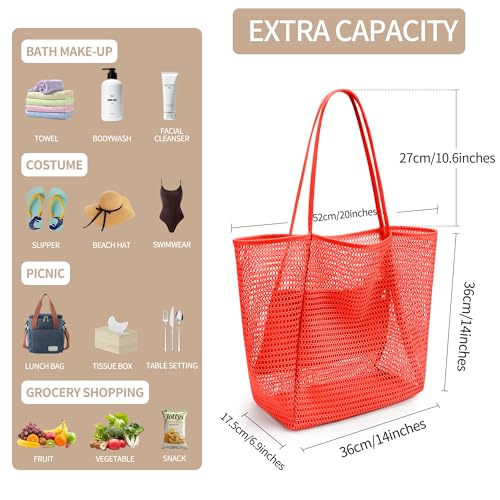 Image of VOROLO Mesh Tote Beach Bag,Women Fairycore Hobo Bag,Shoulder Bag,Soft Summer Casual Crochet Bags