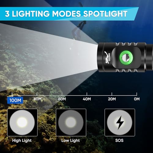 Image of WINDFIRE TS08 Dive Light Scuba Diving Flashlight, 3 Modes, Bright, Compact