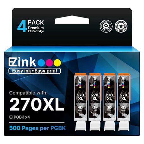 Image of 270XL 270 XL PGBK Ink Cartridges Compatible for Canon 270XL PGI-270XL PGI-270 270 XL Black Ink to use with Pixma TS9020 TS6020 TS5020 MG7720 MG6820 MG5720 MG5721 MG5722 MG6821 MG6822 TS8020,4 Pack