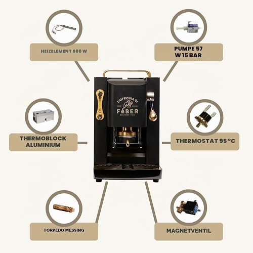 FABER COFFEE MACHINES PRO Total Deluxe Brass Coffee Maker, 44 mm Ese Paper (Black) - 7